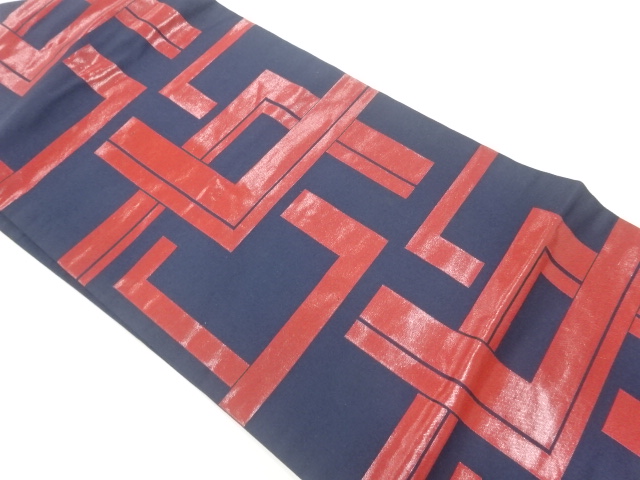 JAPANESE KIMONO / NAGOYA OBI / URUSHI / WOVEN GEOMETRIC PATTERN 